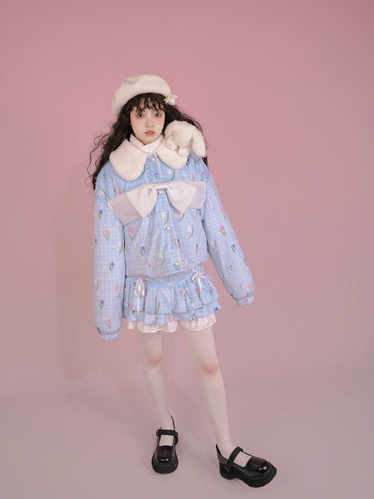 Tulip Ribbon Cute Sweet Boa Blouson