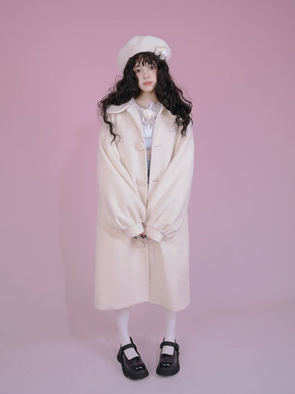 Long Cute Frill Round-collar Coat