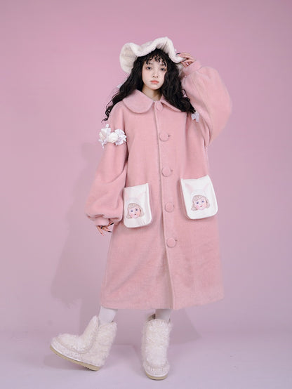 Long Cute Frill Round-collar Coat