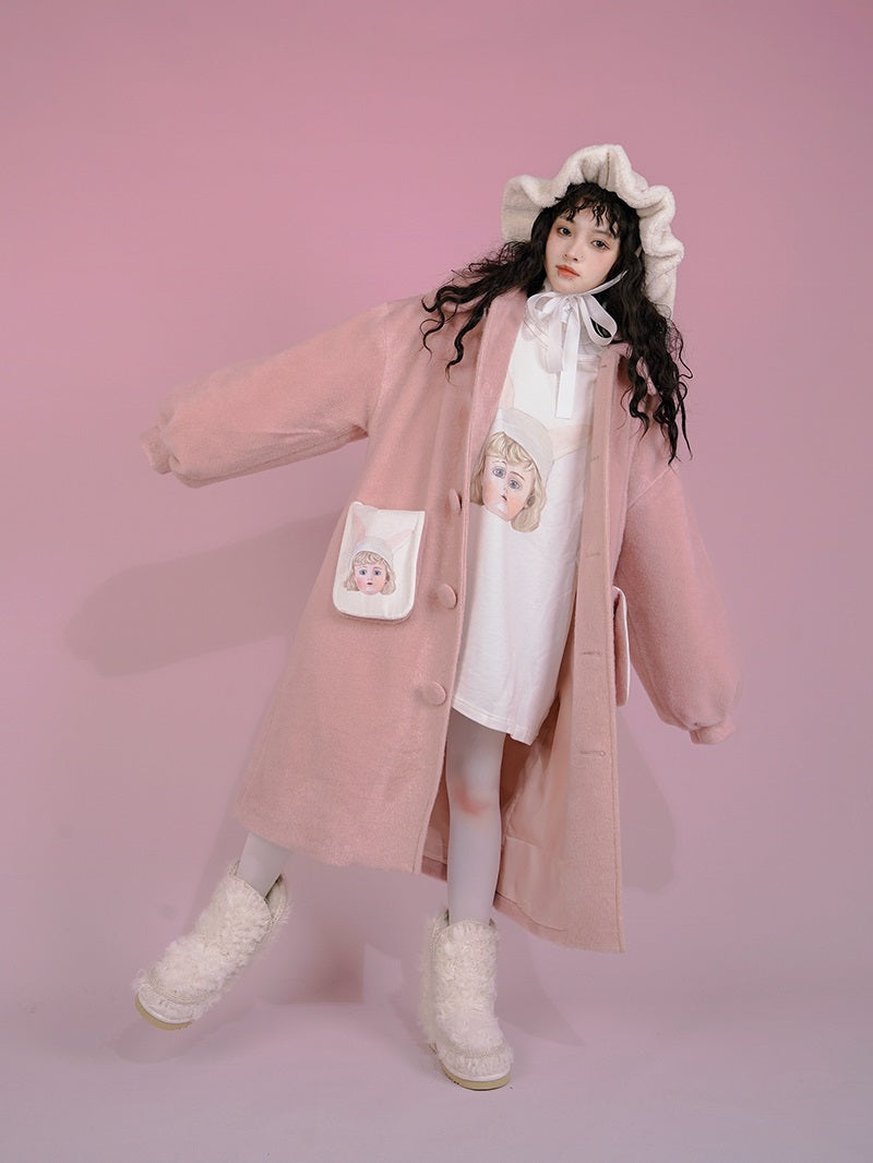 Long Cute Frill Round-collar Coat