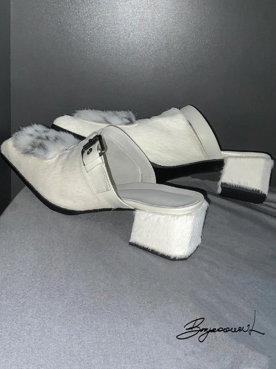 Retro Fur Low-heel Chunky-heel Sandal