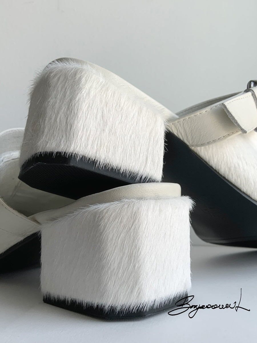 Retro Fur Low-heel Chunky-heel Sandal