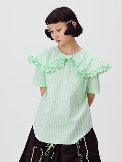 PLAID DOLL COLLAR Short -Sleeed Shirt