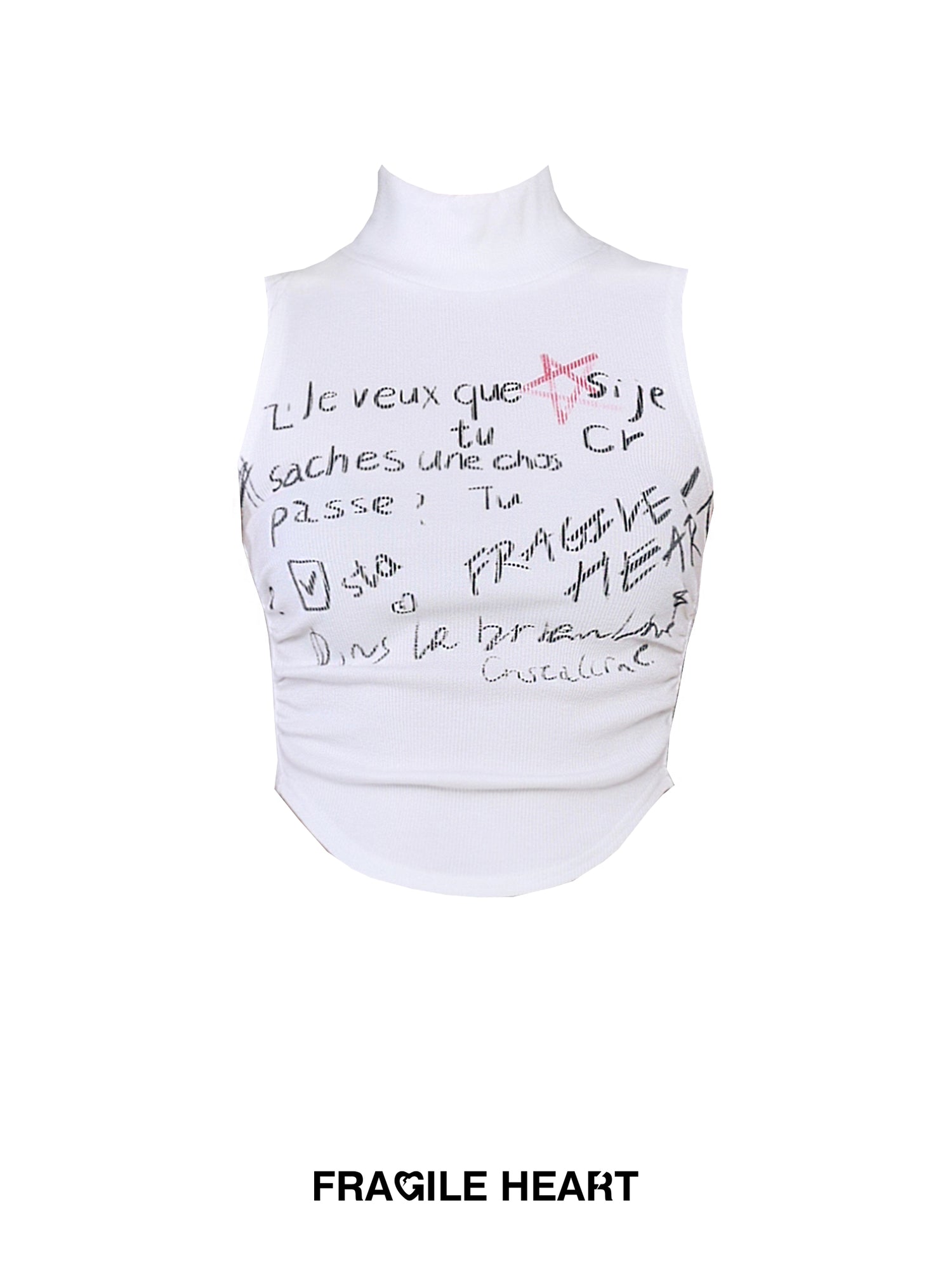 High-neck Sleeveless Round-Cut Handwriting Tops