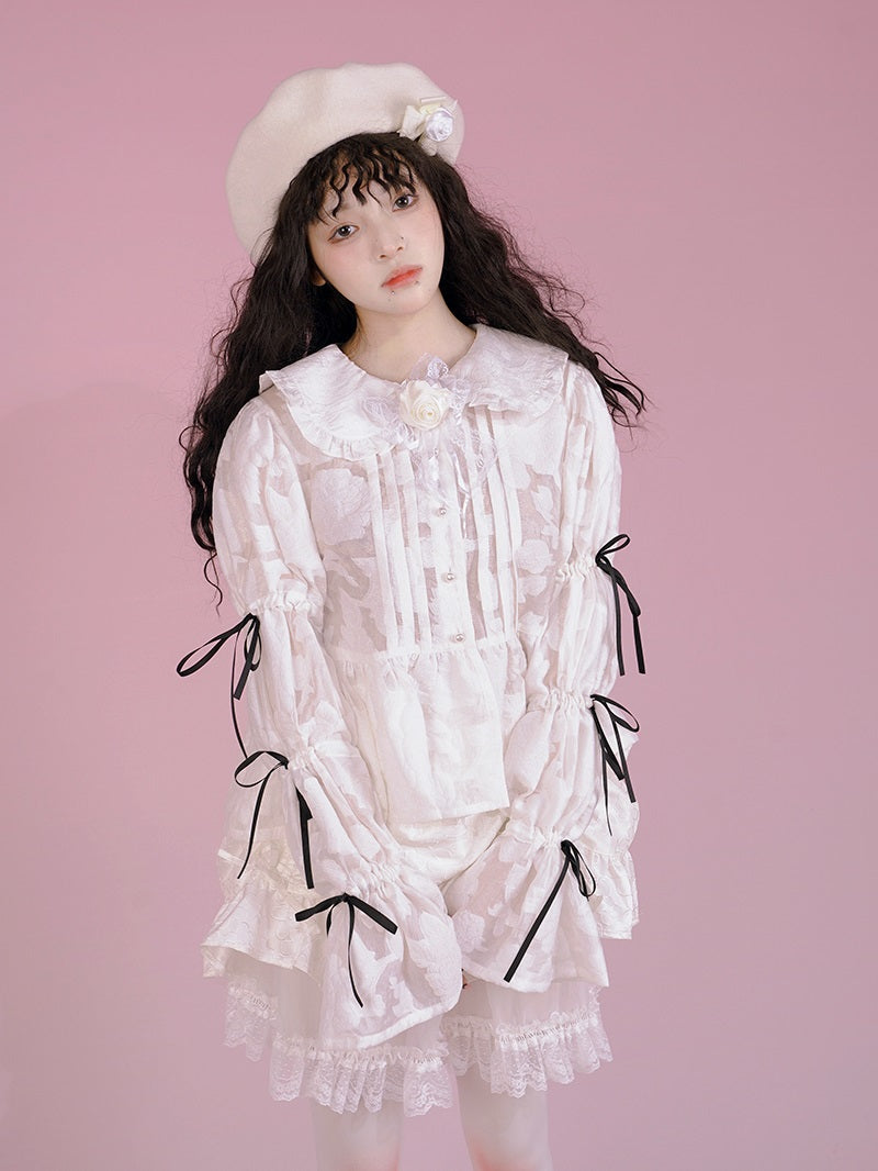 Gothic Lace Ribbon Frill Embroidery Blouse