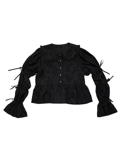 Gothic Lace Ribbon Frill Embroidery Blouse