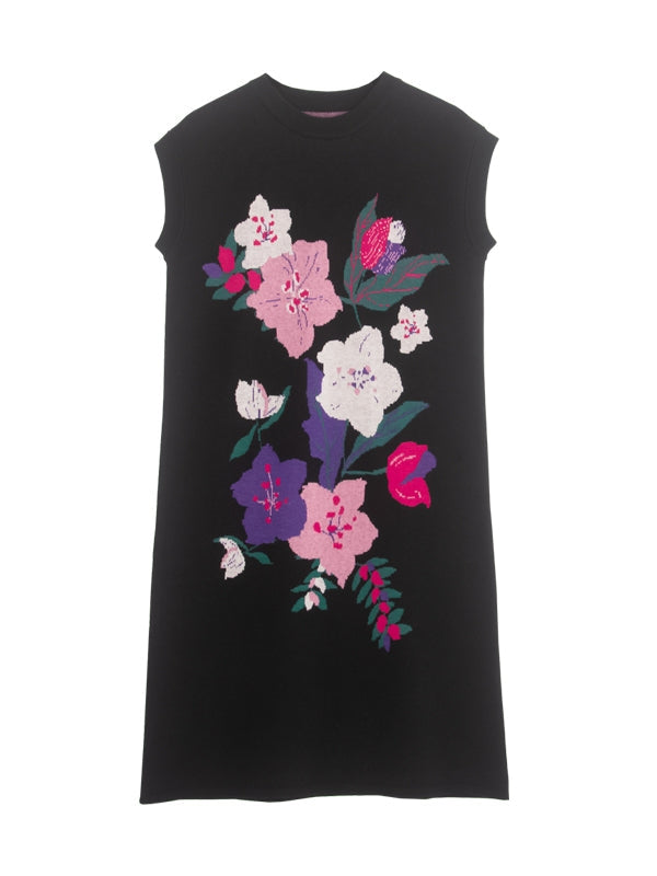 Cherry Blossom Pattern Loose Knitted Sleeveless Dress