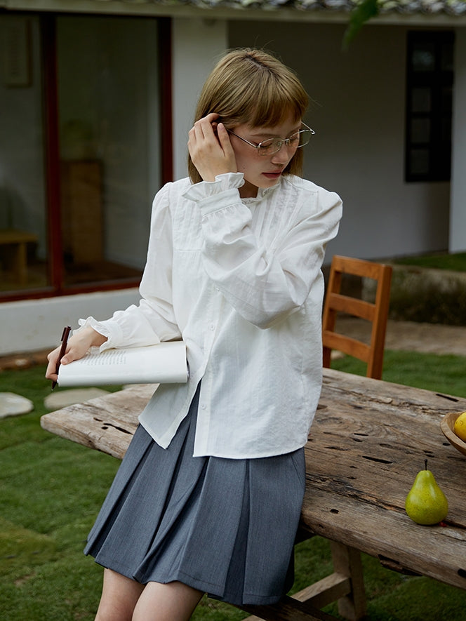 Stand-collar Cute Frill Stripe Blouse