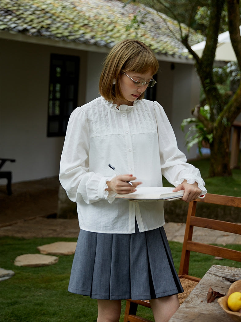 Stand-collar Cute Frill Stripe Blouse