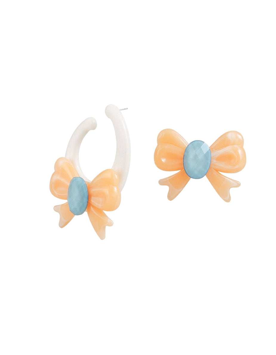 Smudged Asymmetric Big Bow Earrings