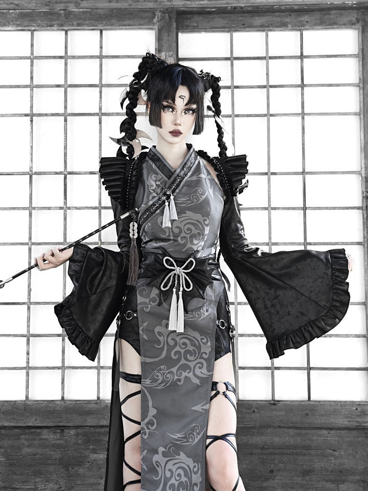 Gothic Cosplay Slit Wildleder China Ein-Stück