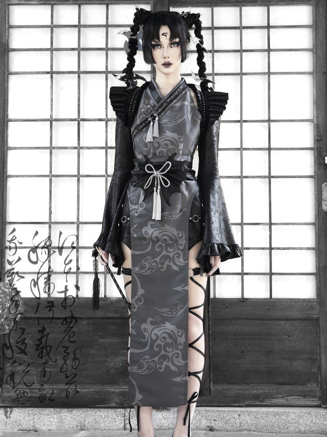 Gothic Cosplay Slit Wildleder China Ein-Stück