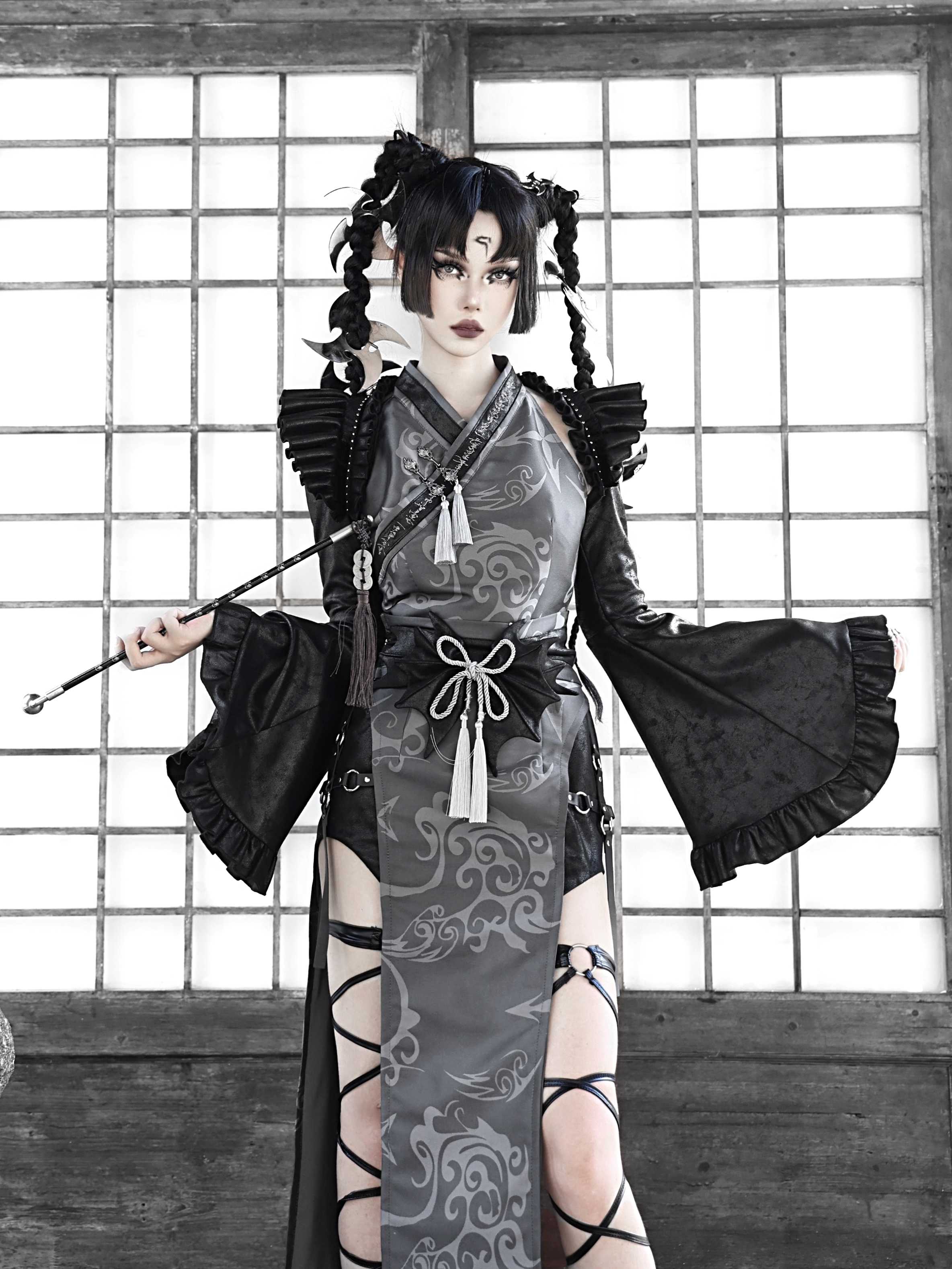 Gothic Cosplay Slit Suede China One-piece