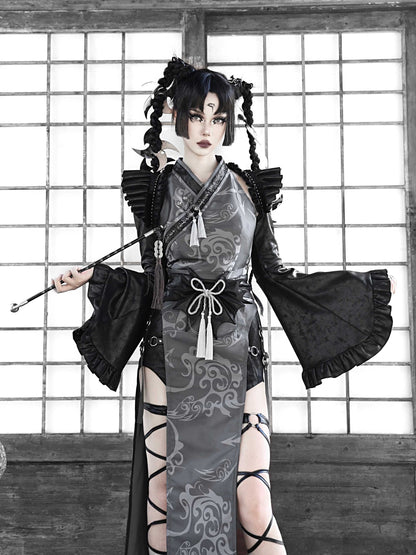 Gothic Cosplay Slit Suede China One-piece