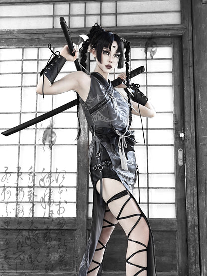 Gothic Cosplay Slit Wildleder China Ein-Stück