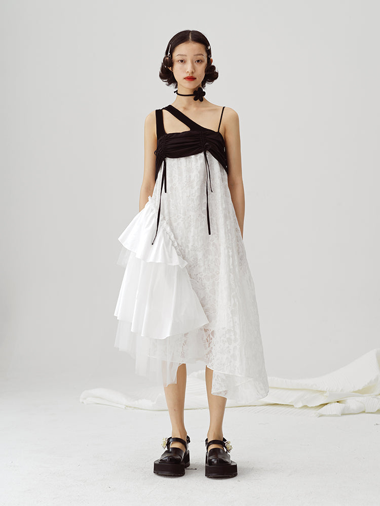 Black and White IRREGULAR SUSPENDER Dress -Diddi Moda – ARCANA ARCHIVE