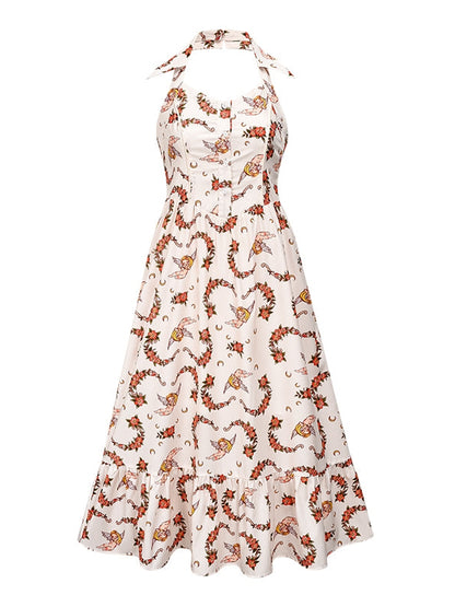 Print Retro Halter Neck Dress