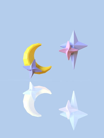 Star And Moon Contrast Color Brooch