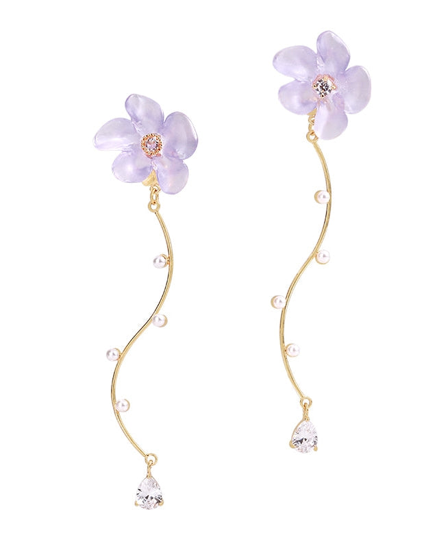 Flower Curve Long Earrings