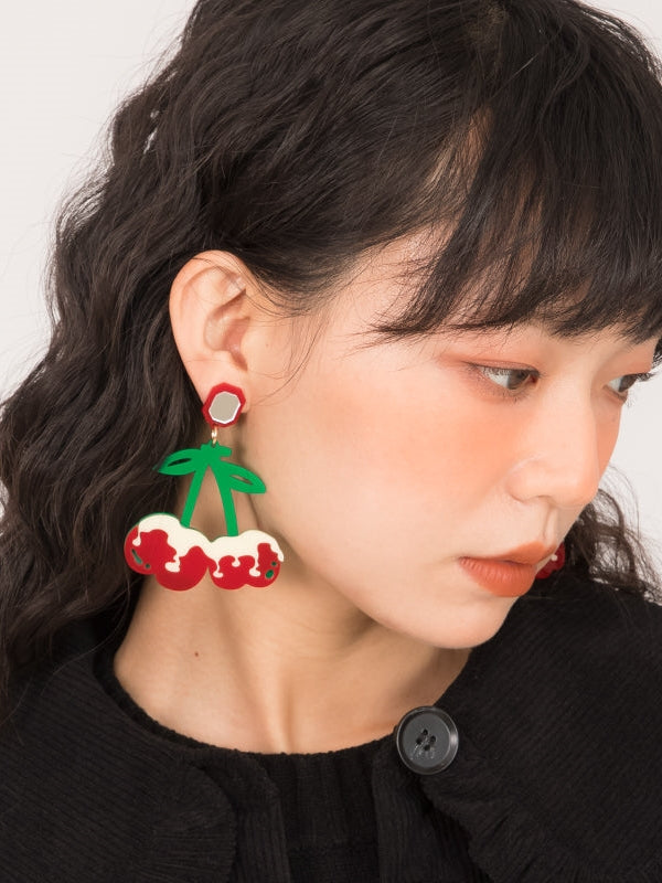 Cream Cherry Acrylic Earrings