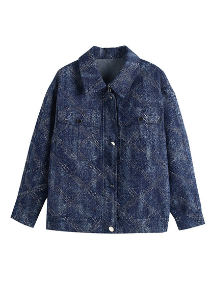 Plaid Glitter Crystal Washed Denim Jacket