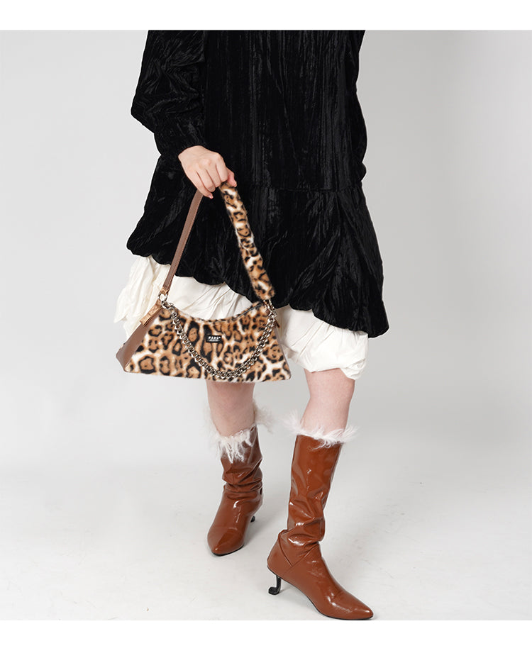 Wild Shoulder Leopard Checkerboard Plaid Fur Animal Bag