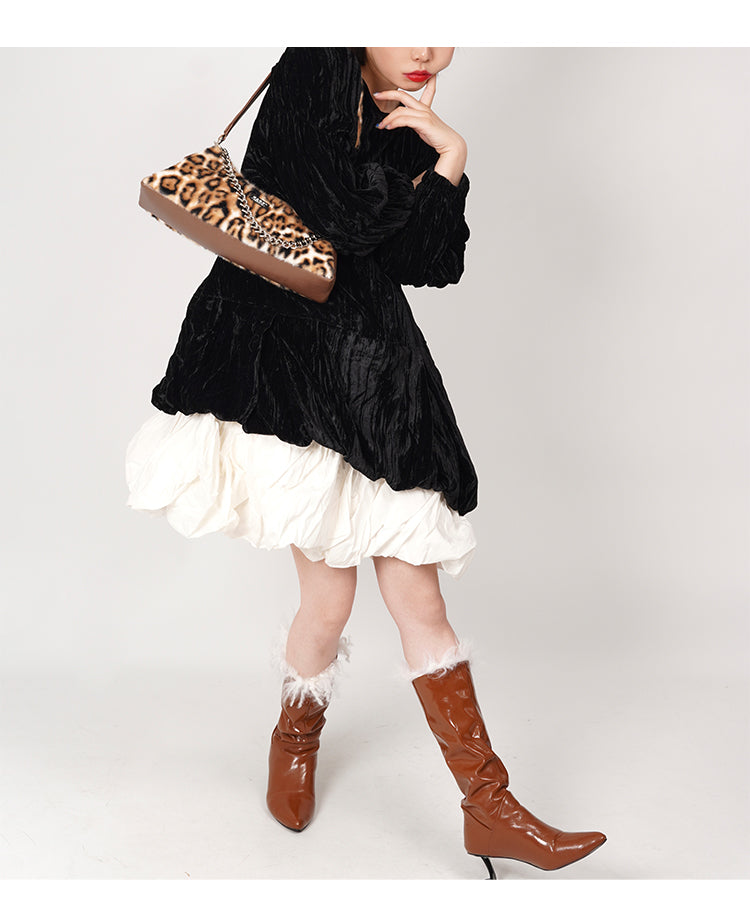 Wild Shoulder Leopard Checkerboard Plaid Fur Animal Bag