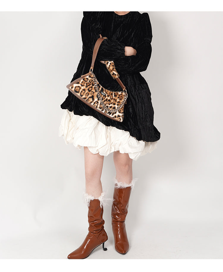 Wild Shoulder Leopard Checkerboard Plaid Fur Animal Bag