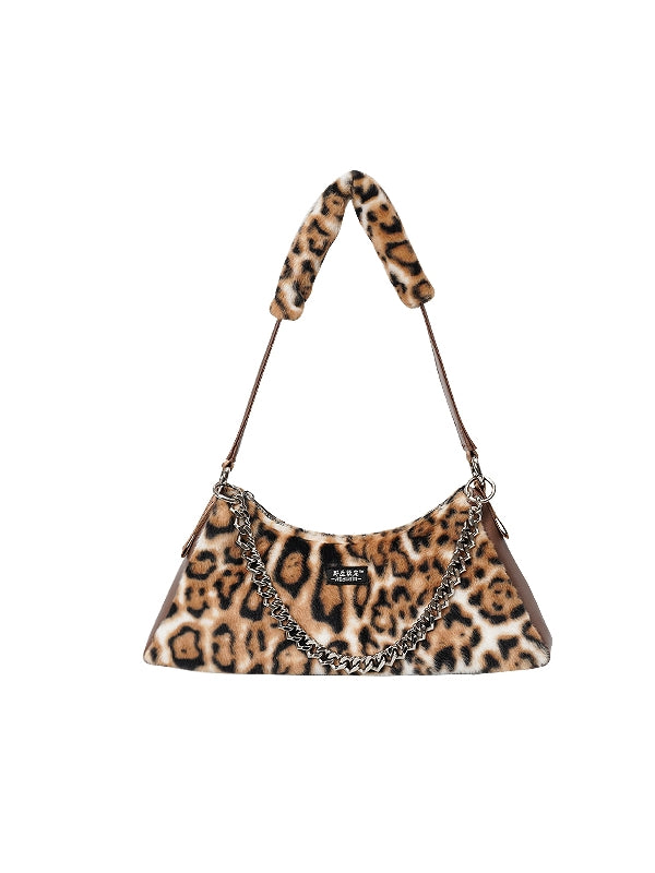 Wild Shoulder Leopard Checkerboard Plaid Fur Animal Bag