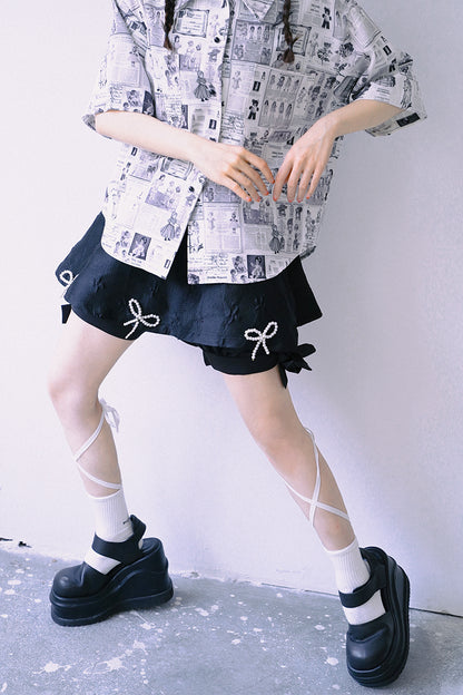 Embroidery Ribbon Girly Pants Skirt