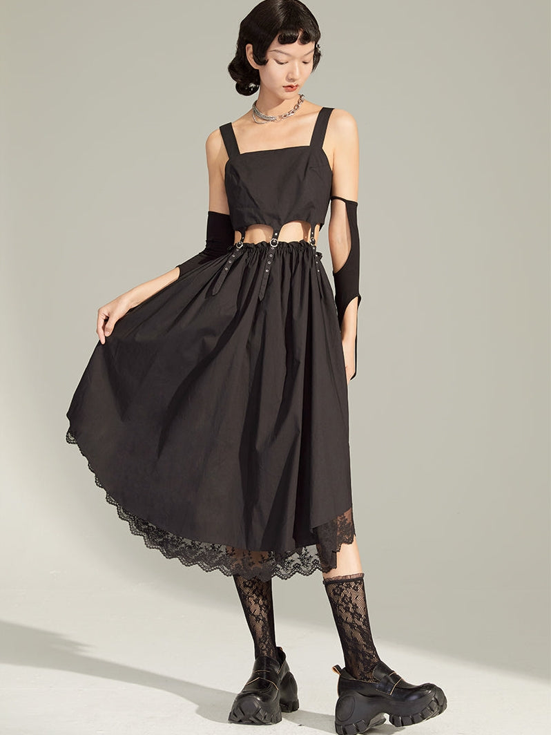 Navel Suspender Dress Mid-Length