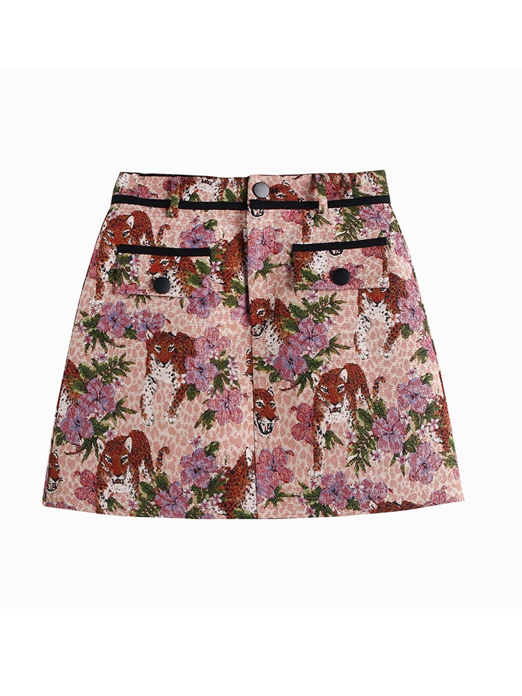 Retro Flower Puff-sleeve Jacket Skirt