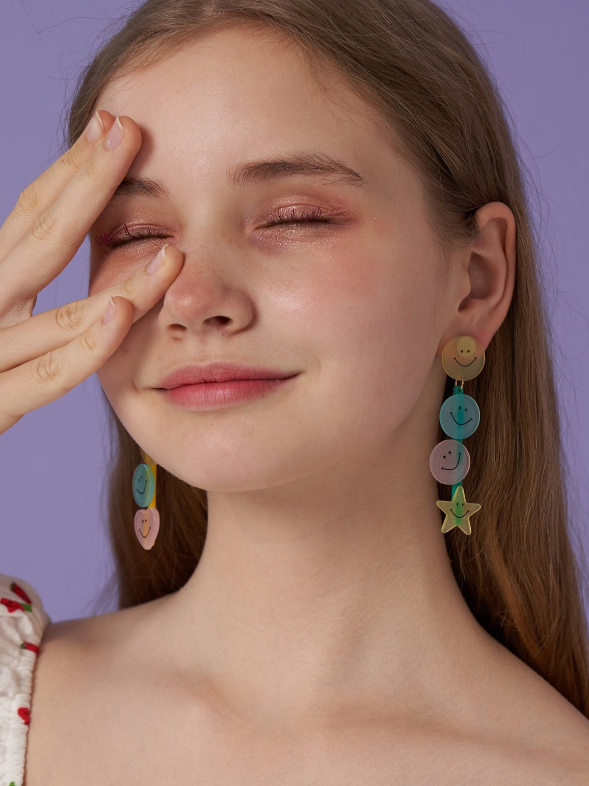 Asymmetrical Long Smiley Earrings