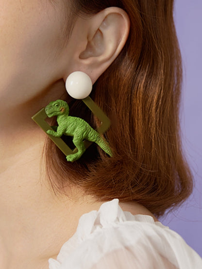 UNIQUE GREEN DINOSAUR EARRINGS