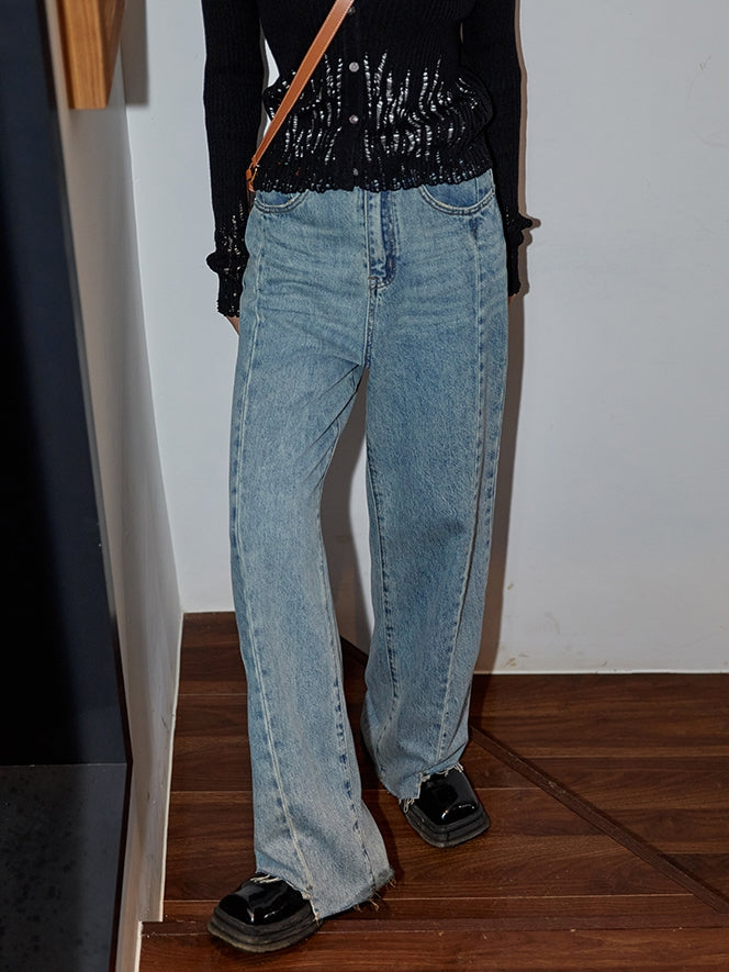 Cut-OFF DENIM WIDE CASUAL PANTS