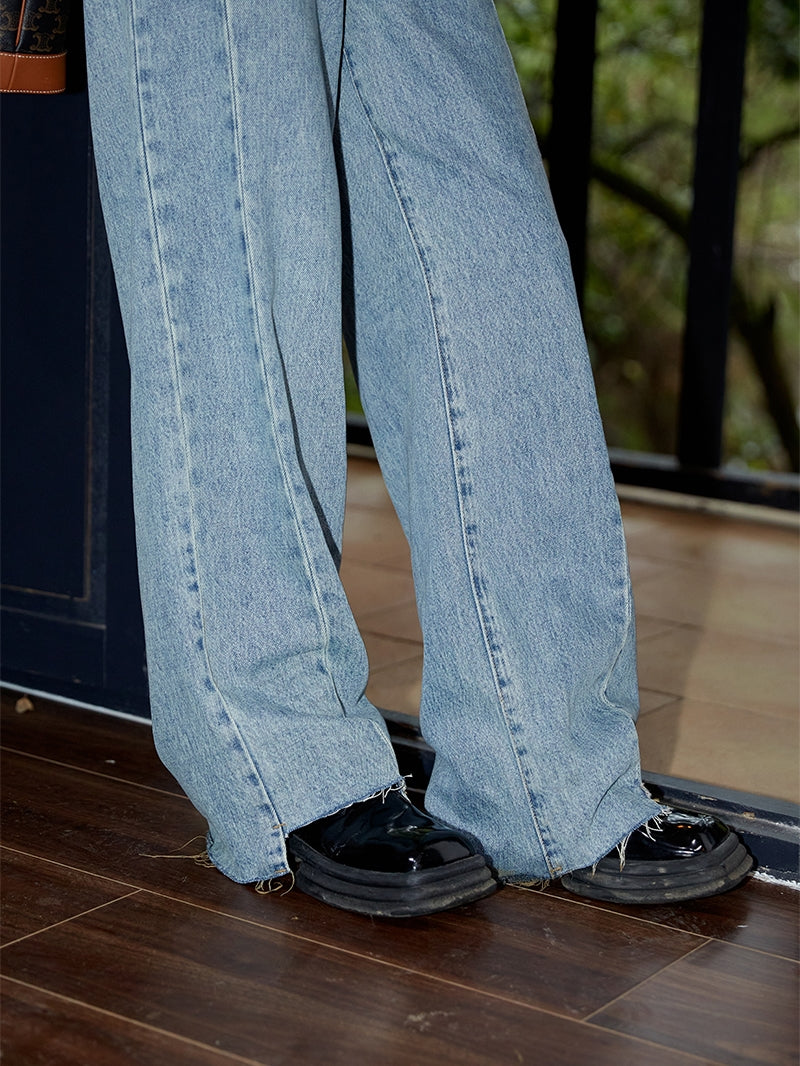 Cut-off Denim Wide Casual Pants