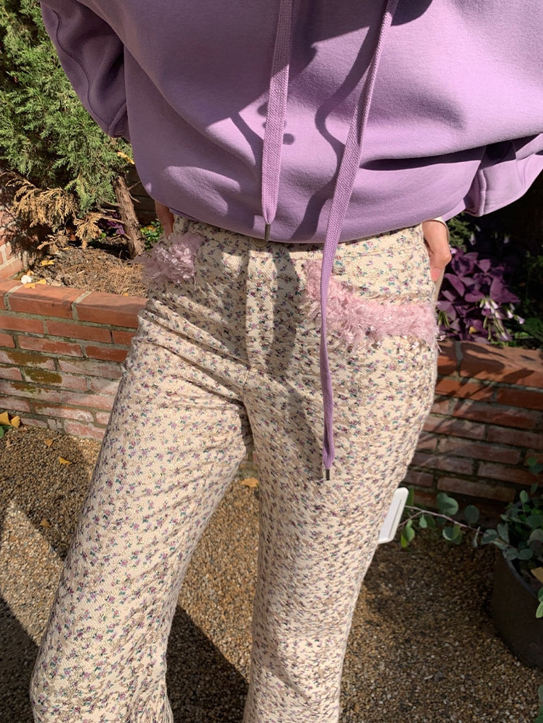 Retro Floral Flare High-Waist Flower Pants