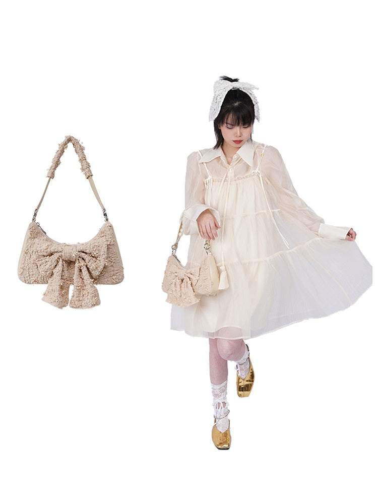 Compact Pearl Ribbon Feminine Bag