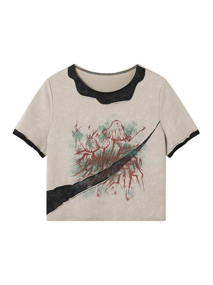 Vintage Damage Casual Modest Print T-shirt