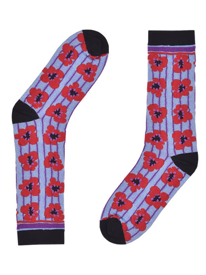 Flower Pattern Jacquard Striped Socks