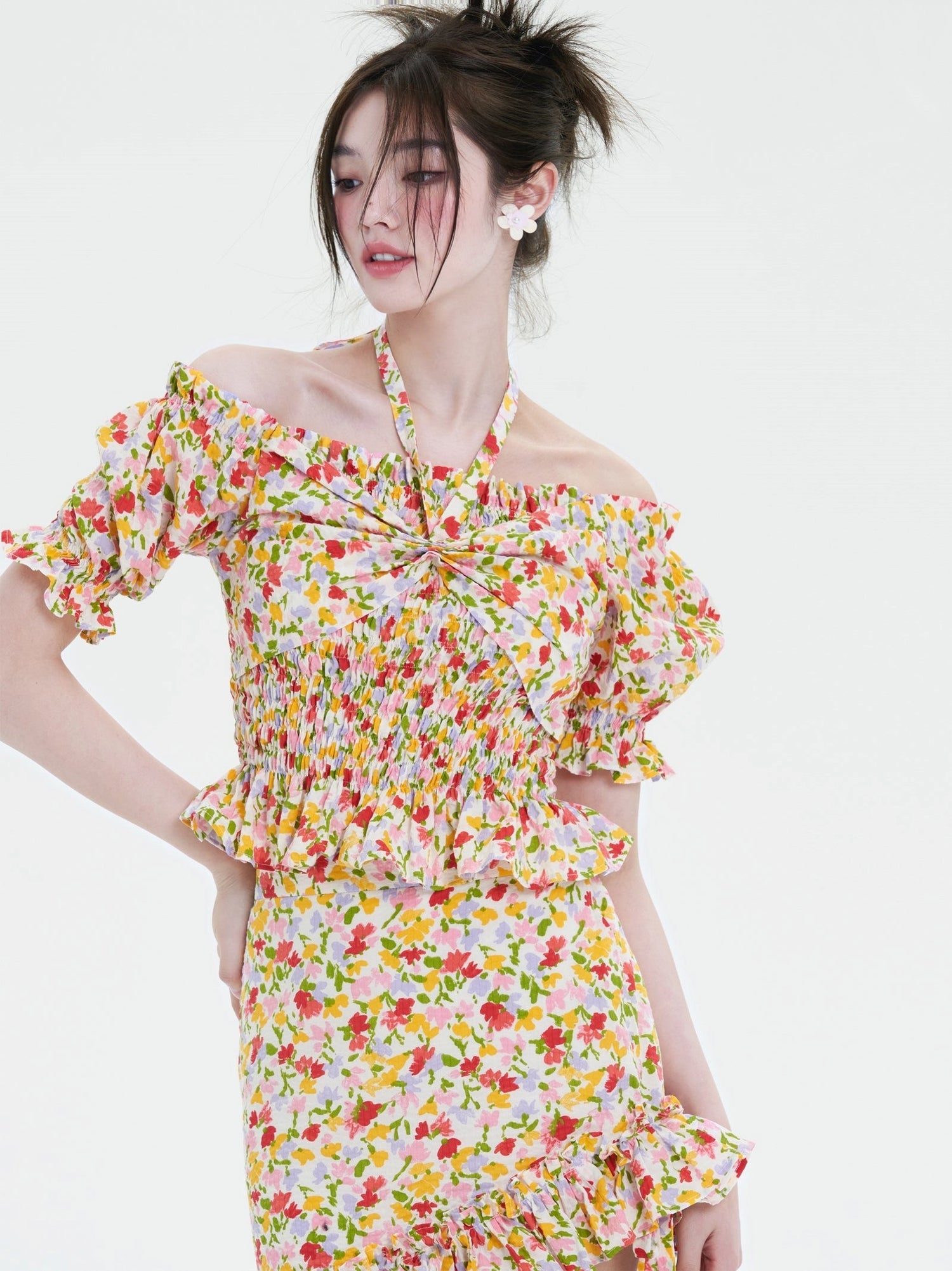 Floral Short-Sleeed Dress