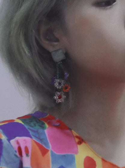 Flower Cluster Tassel Earrings