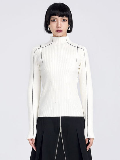 Simple High-Neck Monotone LINE KNIT