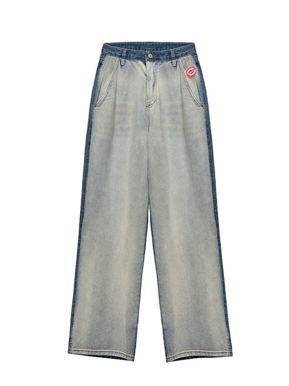 Nichi Contrast Faded-Denim large pantalon décontracté