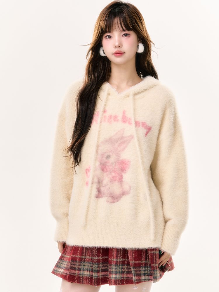 Knit Rabbit Fur Hoodie Loose Parka