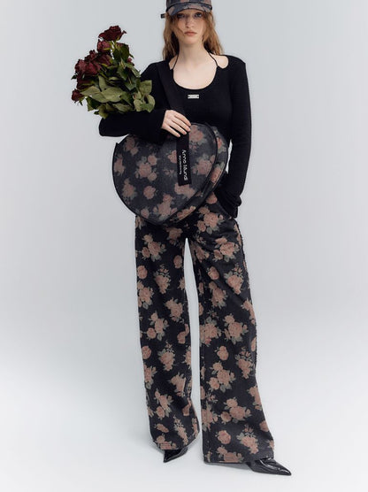 Pantalon de jean rétro de rose de fleur