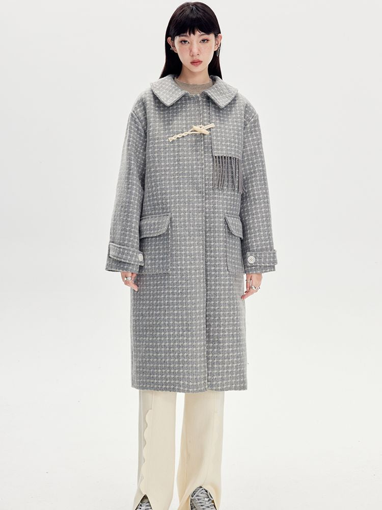 Tassel Checked Plain Long Stenkler-Coat