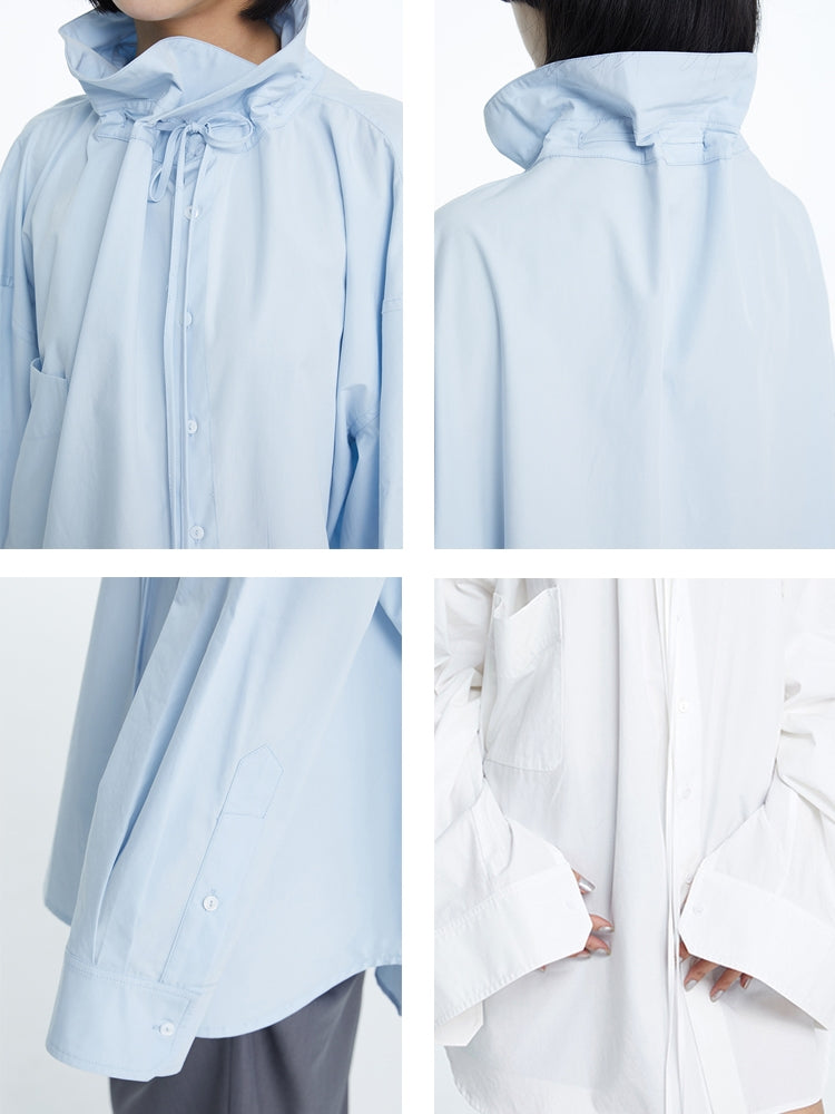 High-neck Oversize Nichi-collar Drawstring Blouse