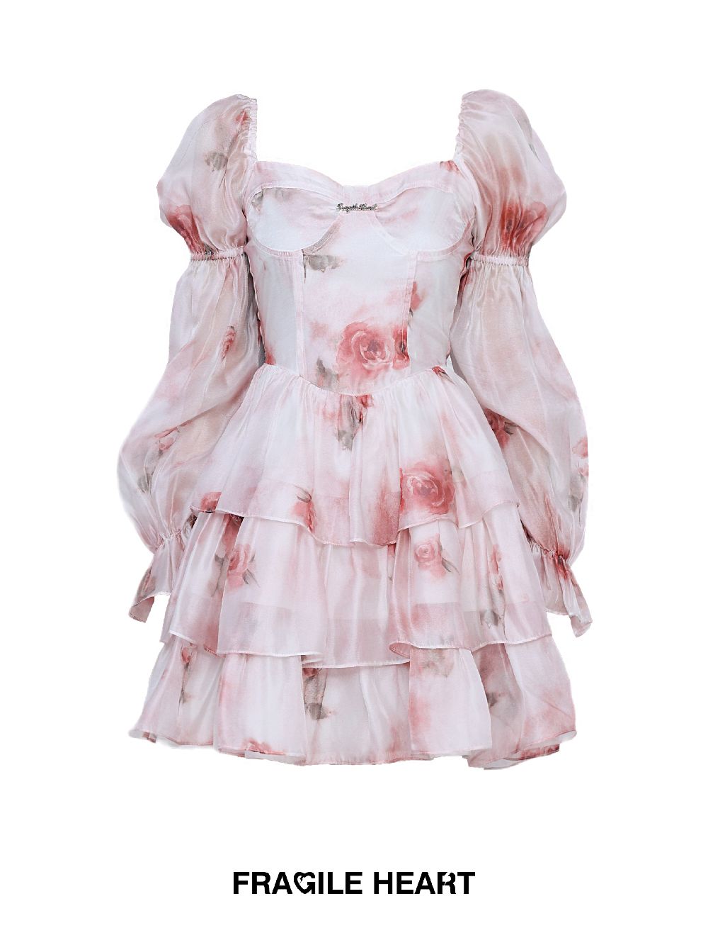 Rose Cuffon Flower Watercolor Fluffy One-piece