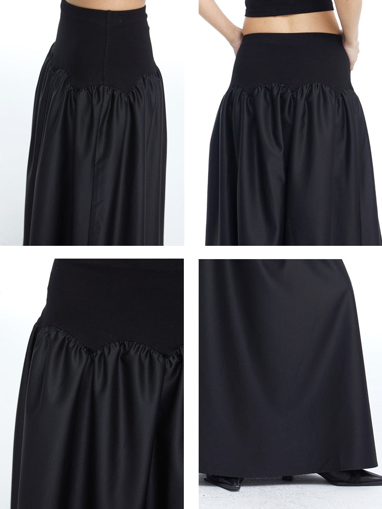 2way Plain Flare Bare-tops Long-Skirt